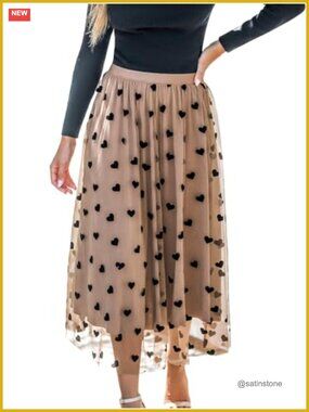 Tulle A-Line Midi Skirt High Waist Flowy Dressy Long Skirt Fairy Pattern